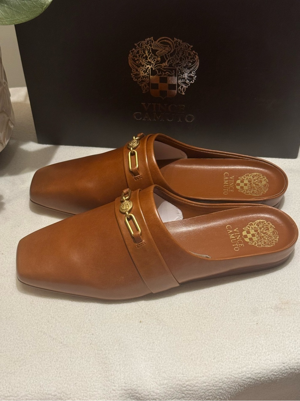 Vince Camuto Rechell mules in a whiskey brown leather  S 8.5 NIB